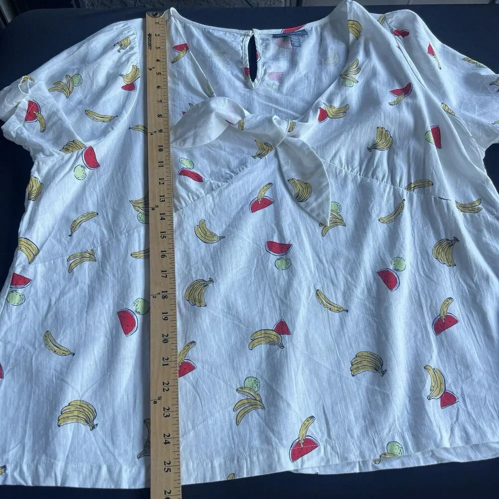 ModCloth Womens Linen Blouse Plus Size 2X Pack a Picnic Fruit Print Tie-Front - Picture 14 of 15